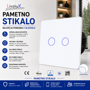 Livolux touch stikalo 2x ONE TOUCH 2.5D bela steklena plošča