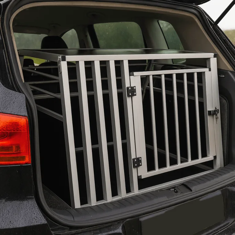 Aluminijasta pasja kletka PETCARE v prtljažniku – velika transportna kletka za pse