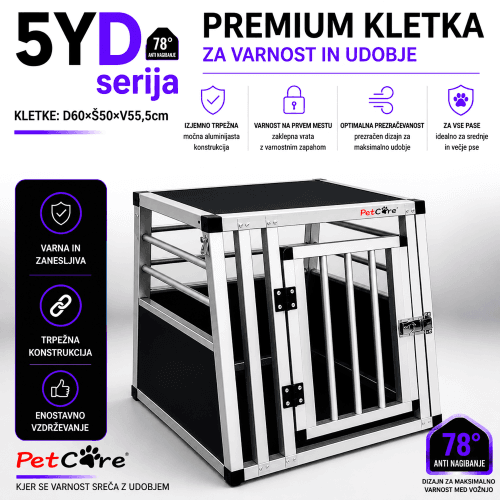 Alu kletka za prevoz psa Y5 Alu kletka za prevoz psa Y5 – aluminijasta transportna kletka za avto