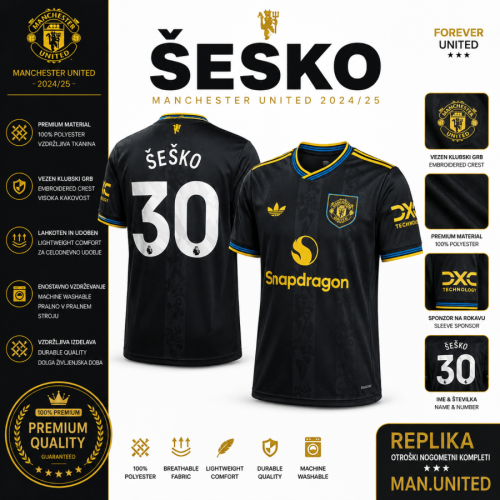Manchester United dres Šeško 30 – rdeč domači Nogometni dres Manchester United Šeško 30 rdeč domači komplet