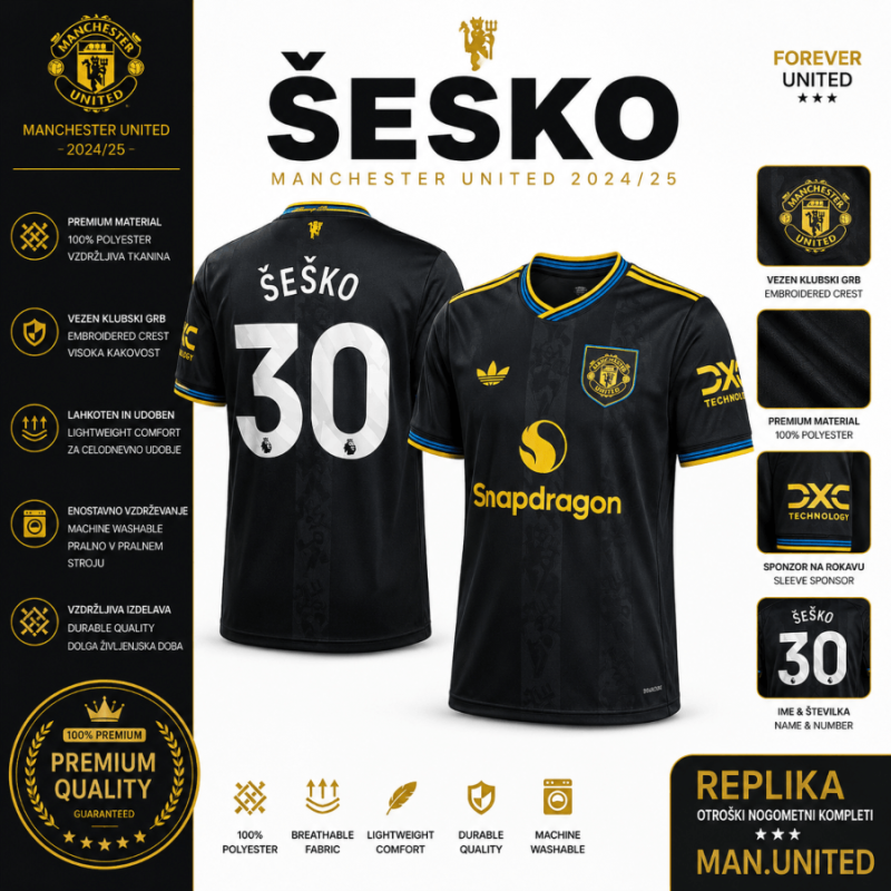 Manchester United dres Šeško 30 – rdeč domači Nogometni dres Manchester United Šeško 30 rdeč domači komplet