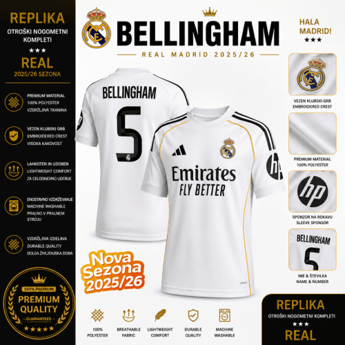Real Madrid dres 2025/2026- Bellingham 5 Real Madrid dres 2025/2026 – uradna licencirana replika / Bellingham 5