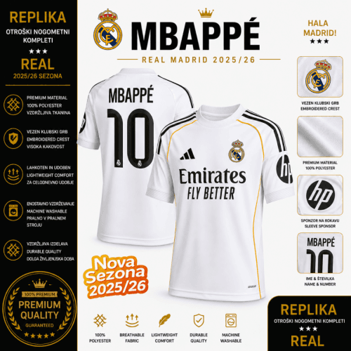 Real Madrid dres Mbappé 10 Real Madrid dres Mbappé 10 – uradna licencirana replika 2025/2026