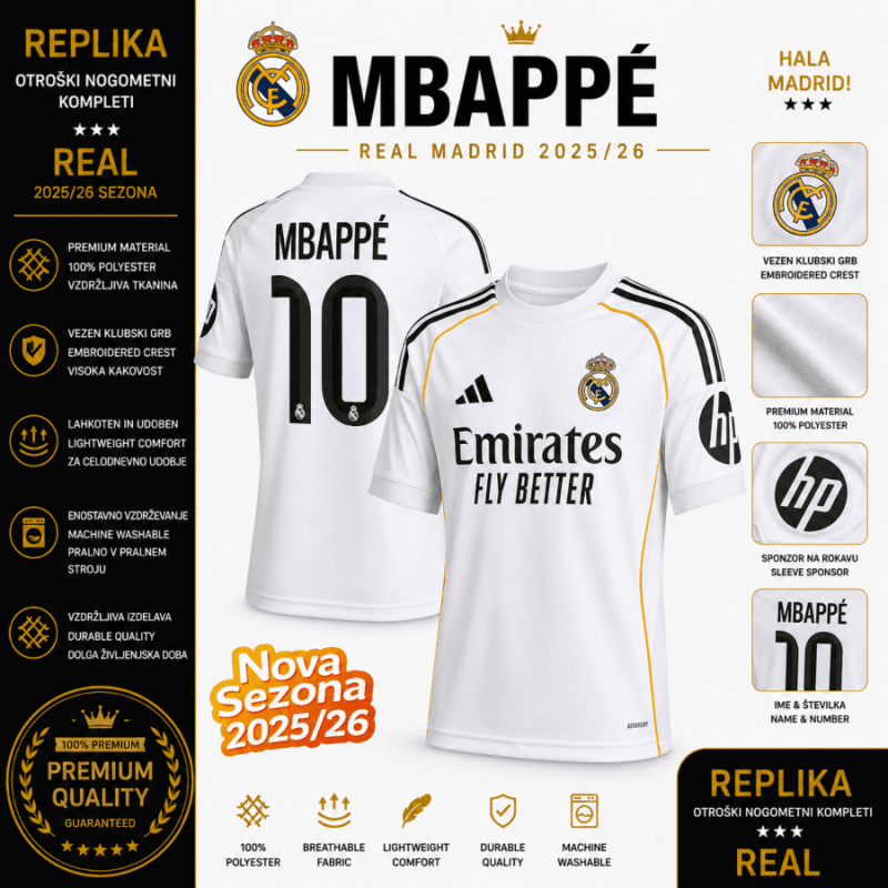 Real Madrid dres Mbappé 10 Real Madrid dres Mbappé 10 – uradna licencirana replika 2025/2026