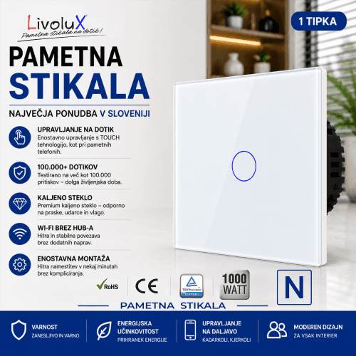 Touch stikalo ONE TOUCH – navadno stikalo na dotik iz kaljenega stekla