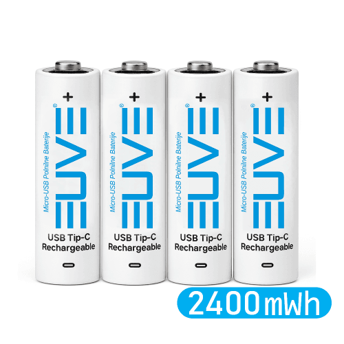 EUVE 2400 mWh USB-C polnilne baterije AA – komplet 4 kosov