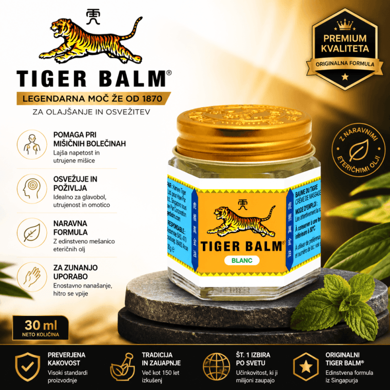 Tiger Balm beli – hladilni zeliščni balzam za mišice in sklepe