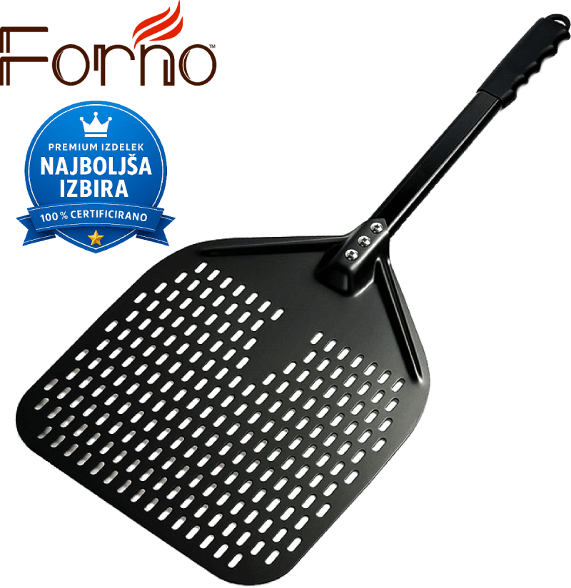Forno pizza lopar – perforiran aluminij Pizza lopar Forno z perforirano aluminijasto ploščo in ročajem