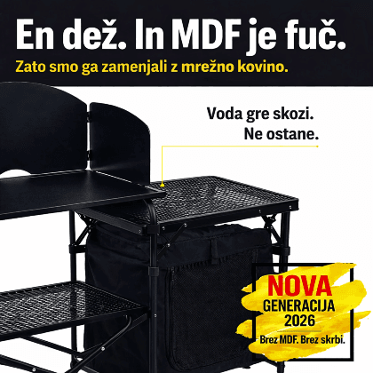 Kamp kuhinja iz aluminija z mrežno kovino – brez MDF, odporna na dež in vlago
