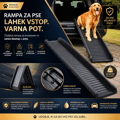 Zložljiva rampa za pse za avto | Premium kvaliteta Premium zložljiva rampa za pse za varen vstop v avto – lahka in prenosna