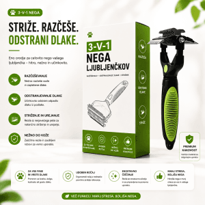 3in1 dvostranska krtača za odstranjevanje odpadle dlake in poddlake pri psih in mačkah