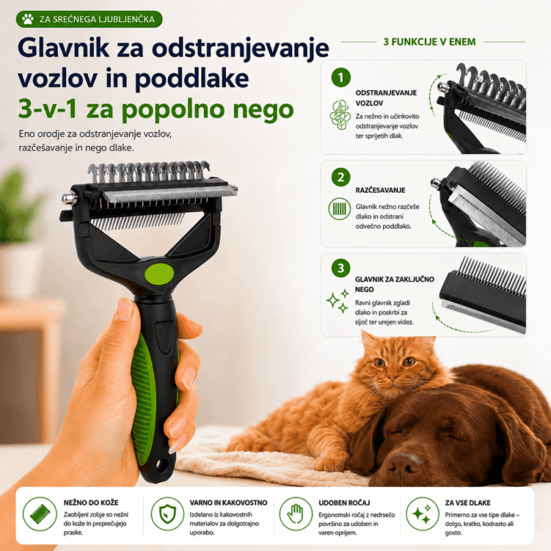 3IN1Tangler, dvostranska krtača za odstranjevanje odpadle dlake in poddlake