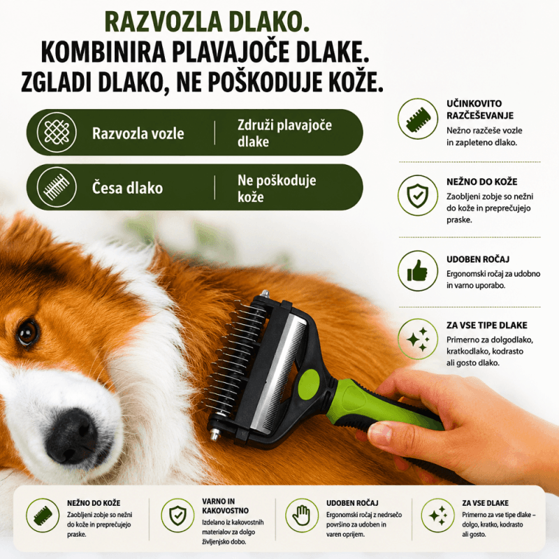 3IN1 Tangler, dvostranska krtača za odstranjevanje odpadle dlake in poddlake