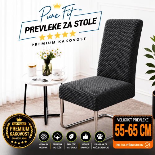 Antracitna prevleka Pure Fit™ Raztegljiva prevleka za jedilni stol, ki se popolnoma prilega in osveži videz prostora. Primerna za vsakodnevno uporabo in zaščito stola.