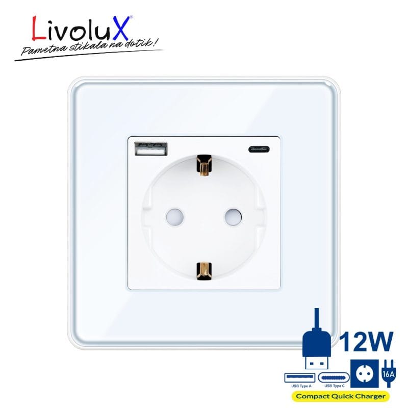vtičnice 2D b LivoluX SMART BASIC vtičnica + USB A+C 12W