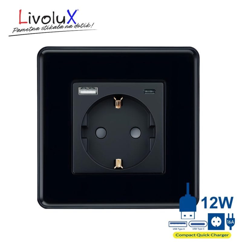 vtičnice 2D č LivoluX SMART BASIC vtičnica + USB A+C 12W