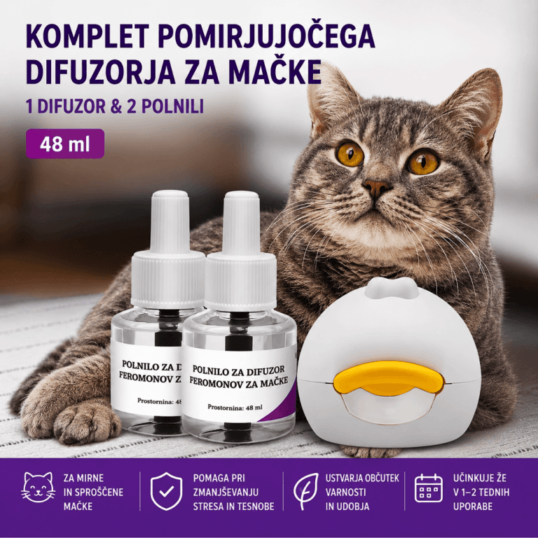 Feromonski difuzor za mačke z 2 polniloma 48 ml za zmanjšanje stresa in tesnobe