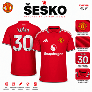 Nogometni dres Manchester United Šeško 30 rdeč domači komplet
